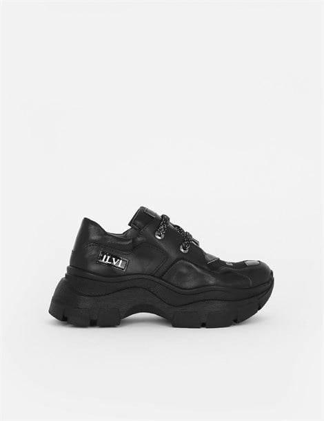 Seyo Black Leather-Black Suede-Black Stretch Women's Sneaker