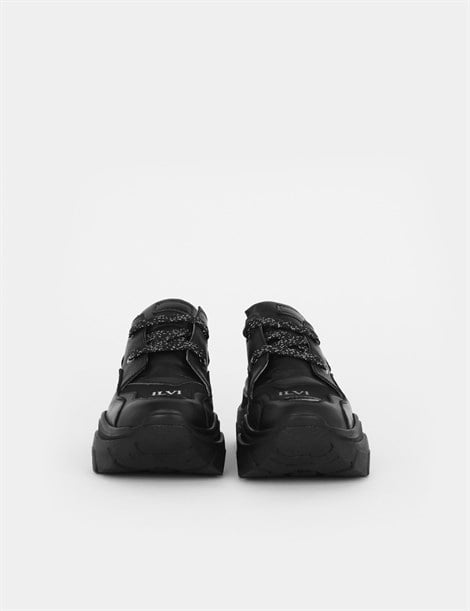 Seyo Black Leather-Black Suede-Black Stretch Women's Sneaker