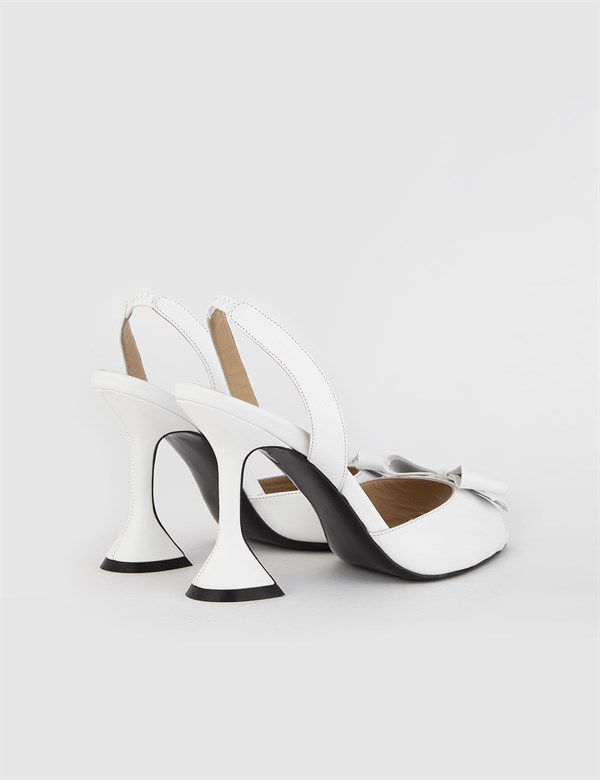 Skar White Leather Women's Heeled Sandal