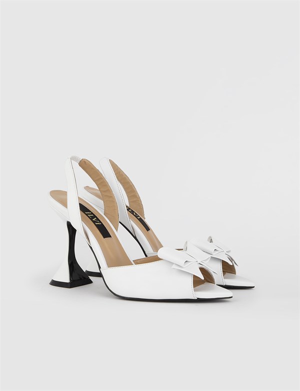 Skar White Leather Women's Heeled Sandal