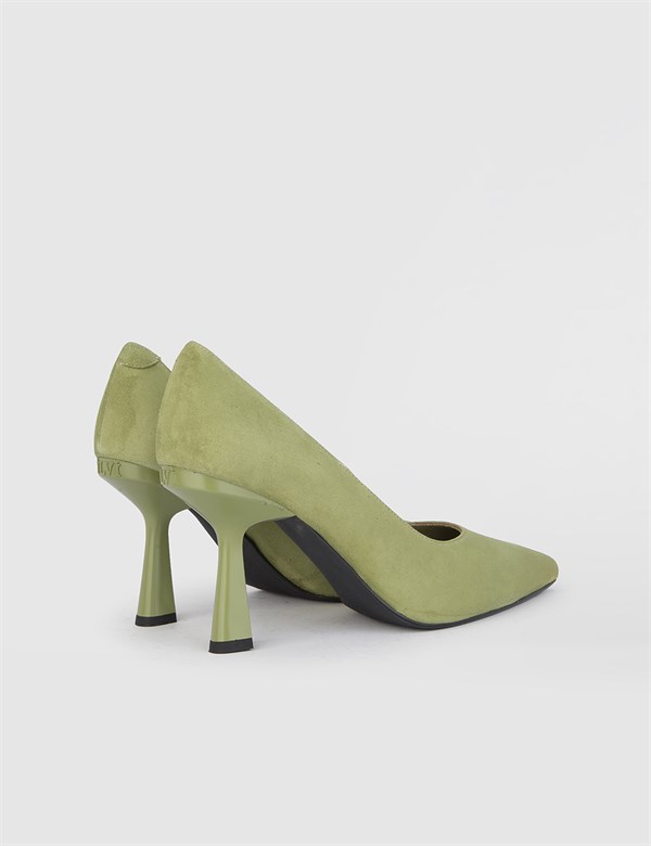 Solin Hakiki Süet Deri Kadın Olive Stiletto