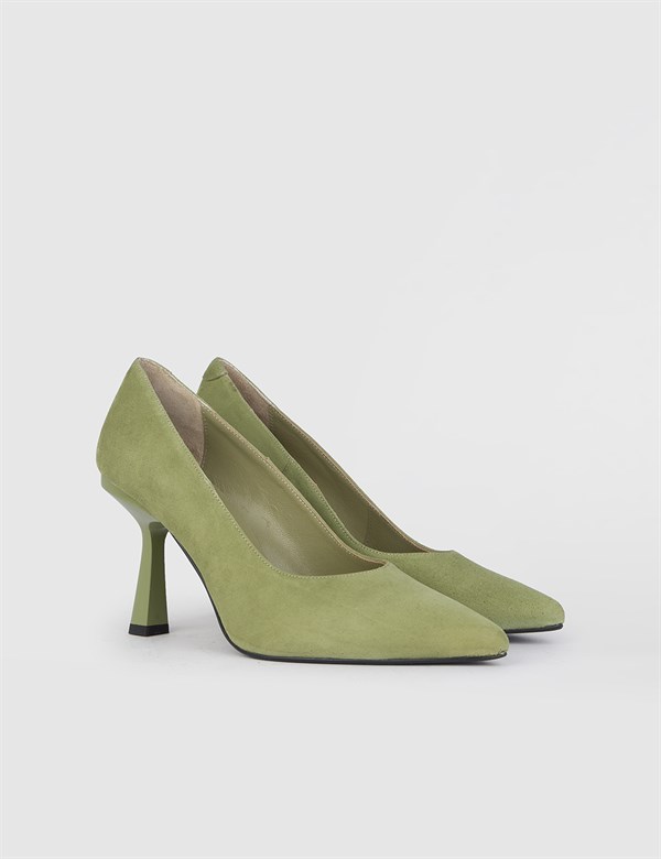 Solin Hakiki Süet Deri Kadın Olive Stiletto