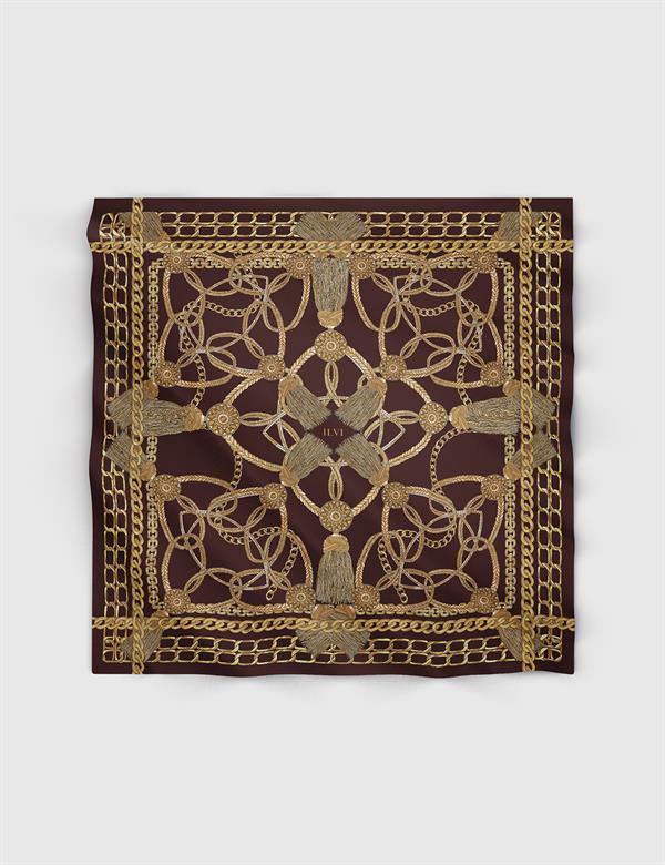 Solros Burgundy-Mustard Silk Twill Women's Scarf