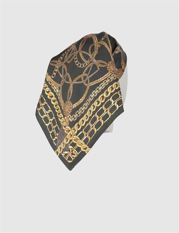 Solros  Kadın Eşarp Yeşil-Hardal İpek Twill