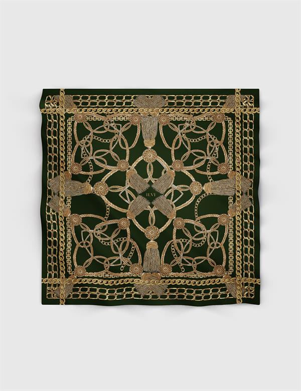 Solros Green-Mustard Silk Twill Women's Scarf