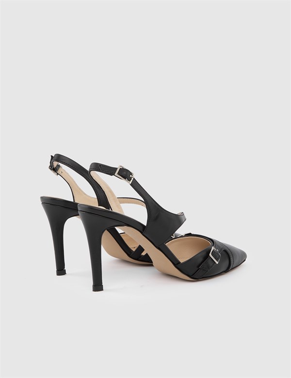 Soti Black Leather Women's Heeled Sandal