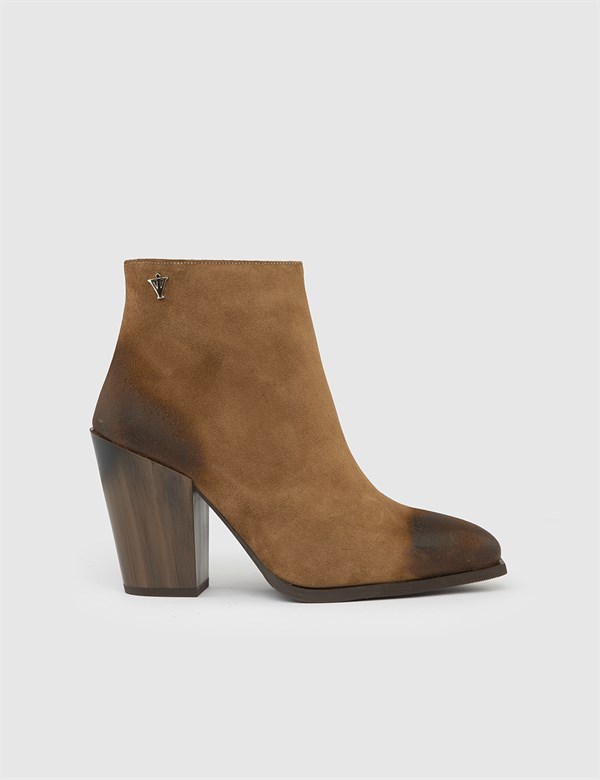 Steel Saddle Brown Split Suede Leather Women's Heeled Boot