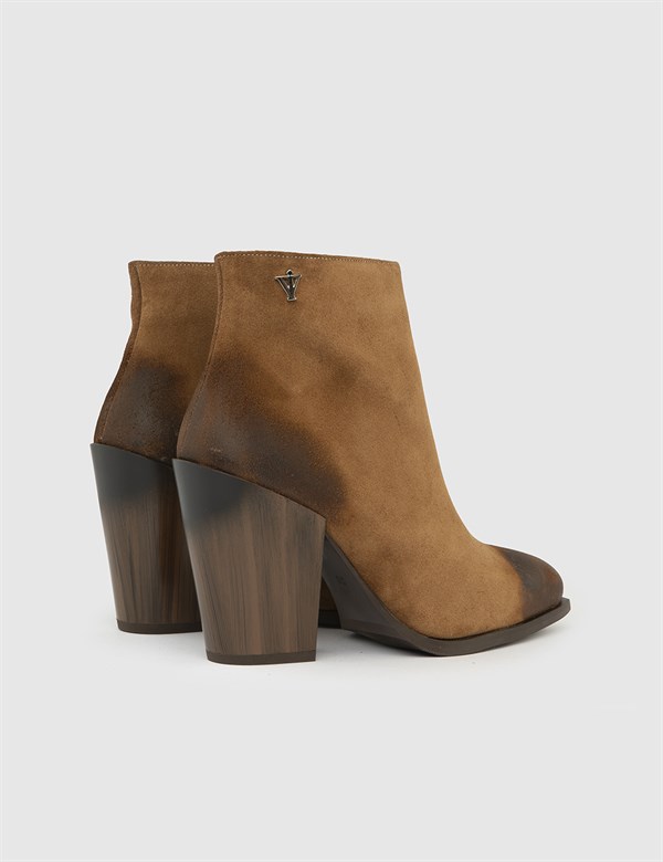 Steel Saddle Brown Split Suede Leather Women's Heeled Boot