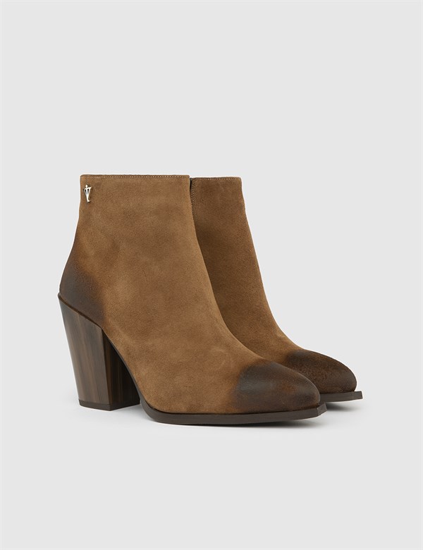 Steel Saddle Brown Split Suede Leather Women's Heeled Boot