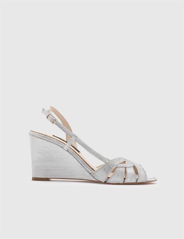 Suzume Silver Fabric-Leather Women's Heeled Sandal