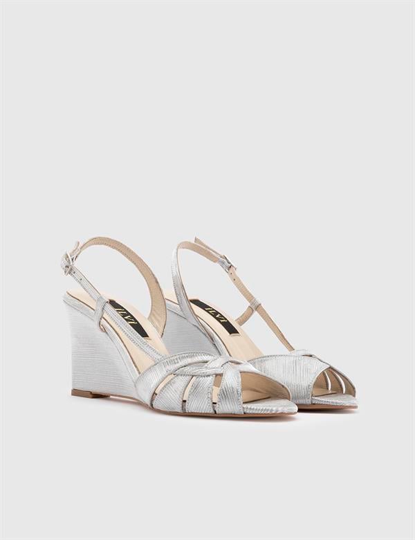 Suzume Silver Fabric-Leather Women's Heeled Sandal