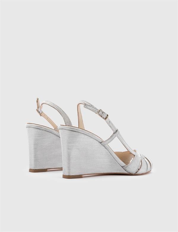 Suzume Silver Fabric-Leather Women's Heeled Sandal