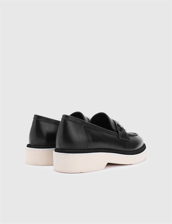 Taja Hakiki Deri Kadın Siyah Loafer Ayakkabı