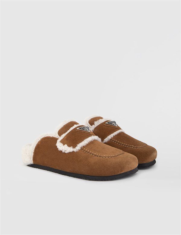 Tapki Saddle Brown Suede Women's Slipper Mule