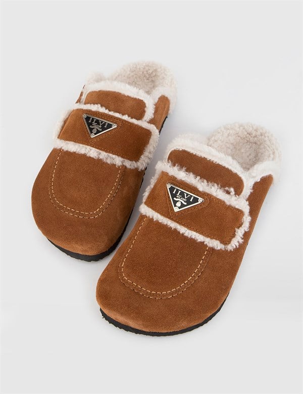 Tapki Saddle Brown Suede Women's Slipper Mule