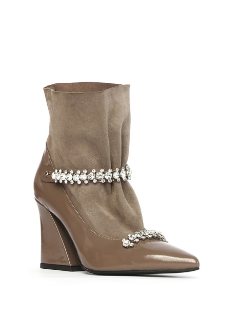 Tara Women's Heeled Boot Mink Patent Leather - Mink Suede