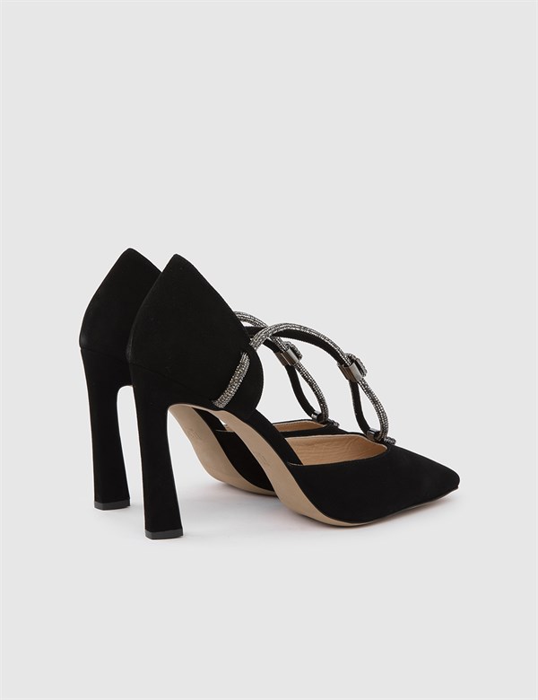 Tawau Black Suede Leather Women's Heeled Sandal