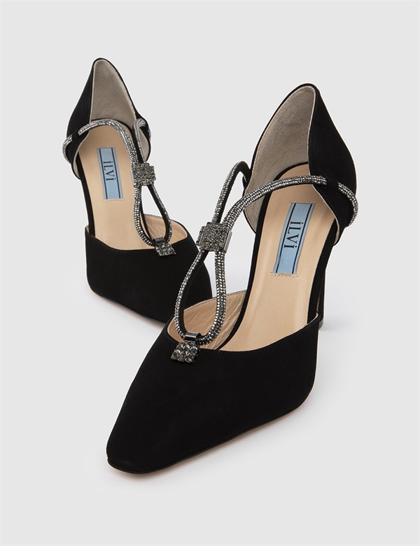 Tawau Black Suede Leather Women's Heeled Sandal