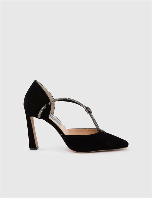 Tawau Black Suede Leather Women's Heeled Sandal