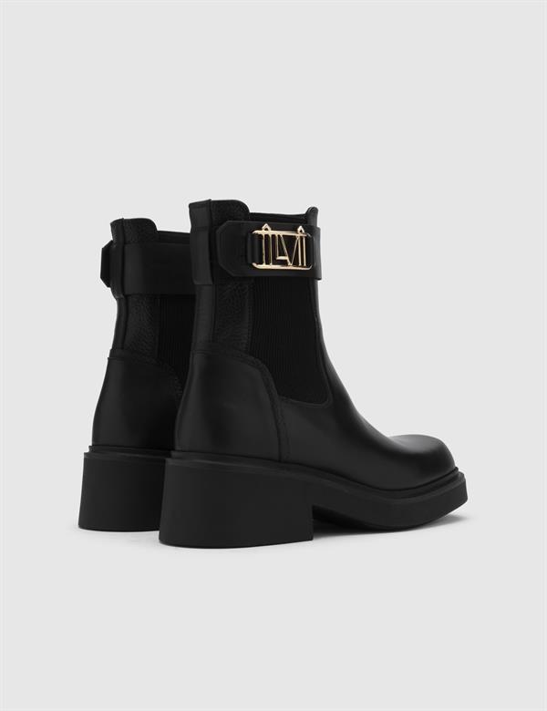 Tengel Black Leather Women's Heeled Boot