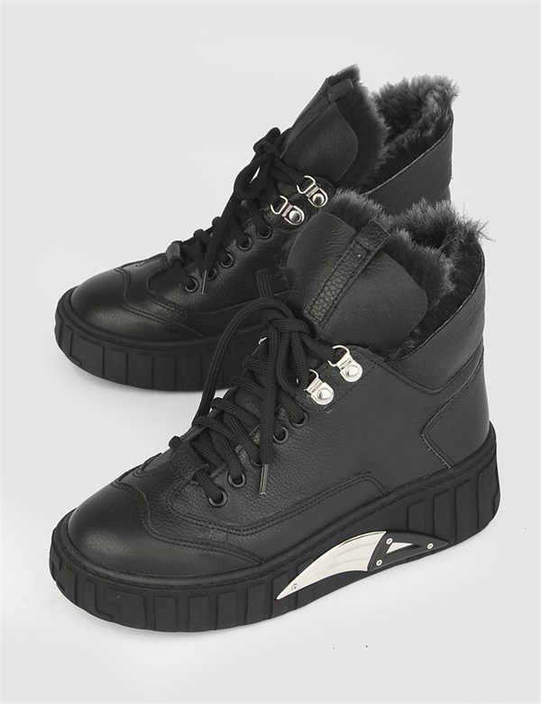 Teona Black Leather Women's Boot