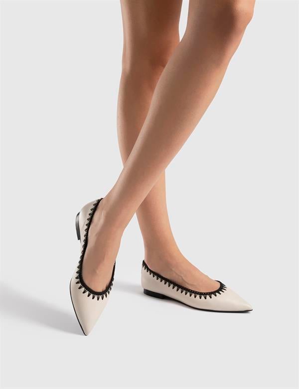 Tero Beige Leather Women's Ballerina