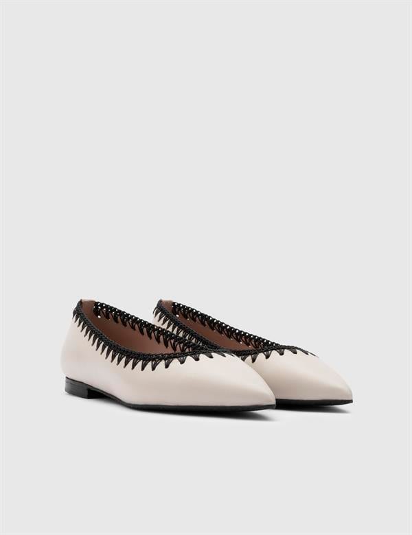 Tero Beige Leather Women's Ballerina