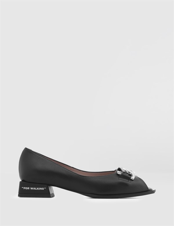 Adel Black Leather Women's Ballerina