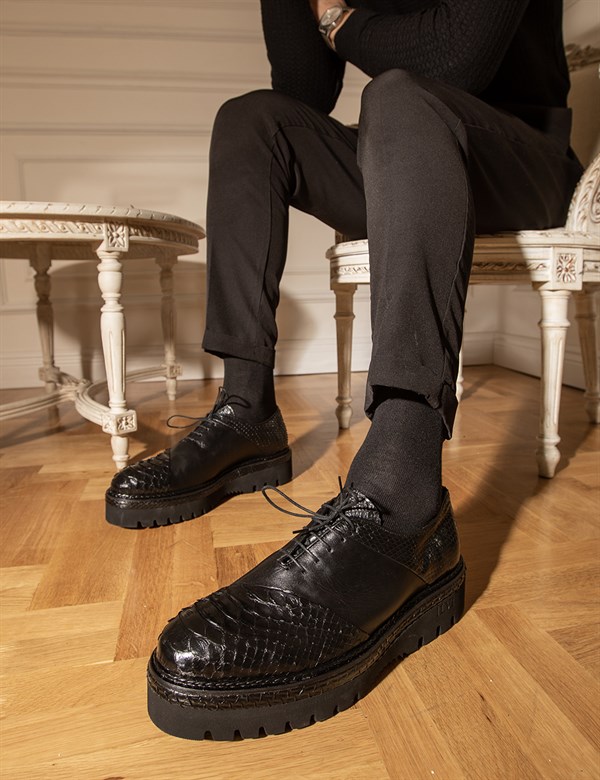 Adina Hakiki Yılan Deri Erkek Siyah Günlük Ayakkabı