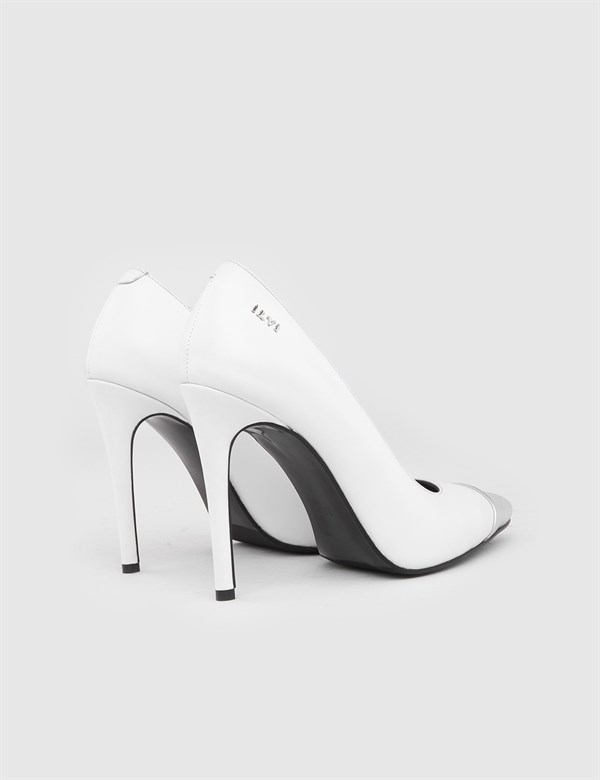 Airis Silver-White Leather Women's Stiletto