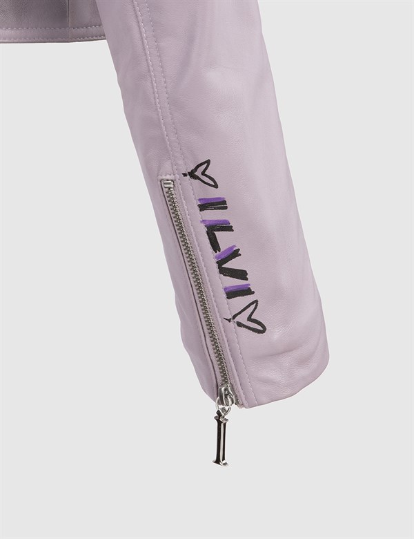 Alai Lilac Women's Leather Bomber Jacket