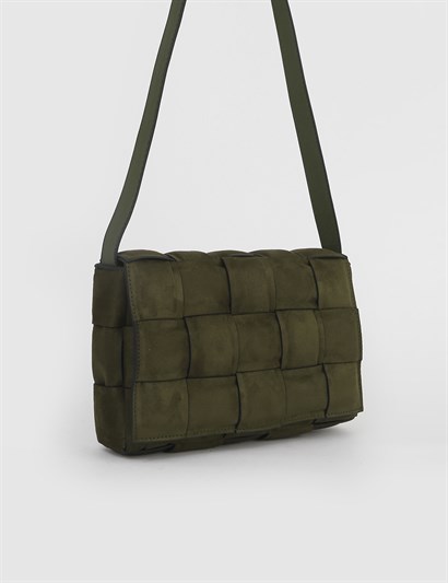 Albano Khaki Suede Women's Shoulder Bag