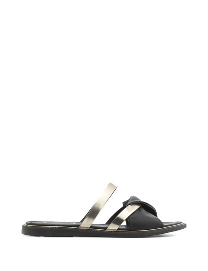 Ales Women's Slipper Golden Metallic Silver-Black Leather
