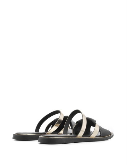 Ales Women's Slipper Golden Metallic Silver-Black Leather
