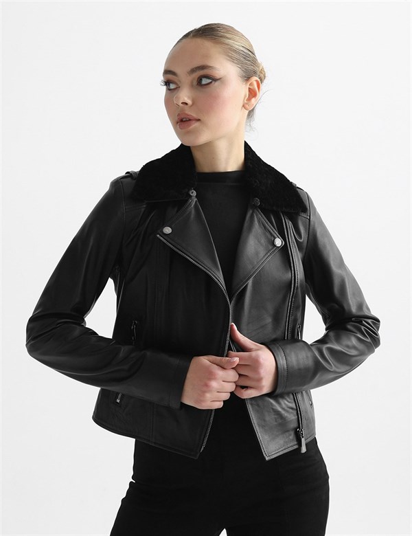 Alix Black Leather Women's Biker Jacket