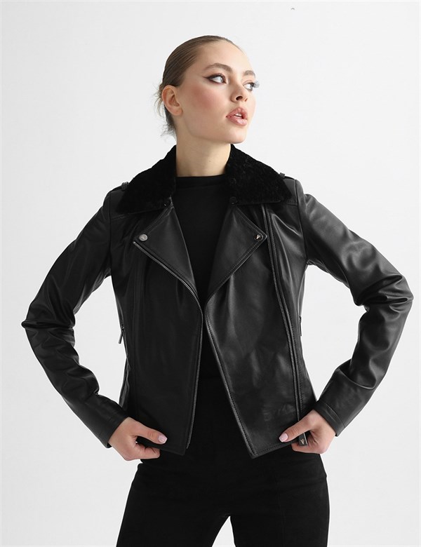 Alix Black Leather Women's Biker Jacket