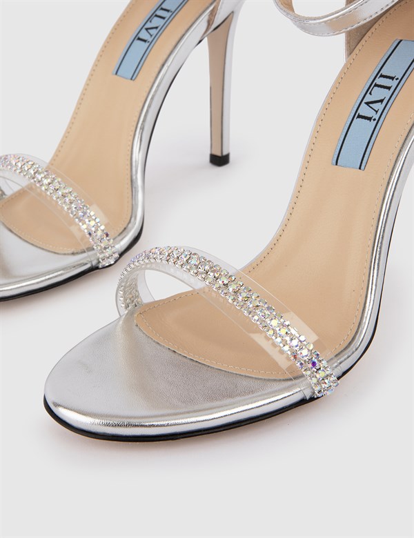 Anson Hakiki Deri Kadın Gümüş Topuklu Sandalet