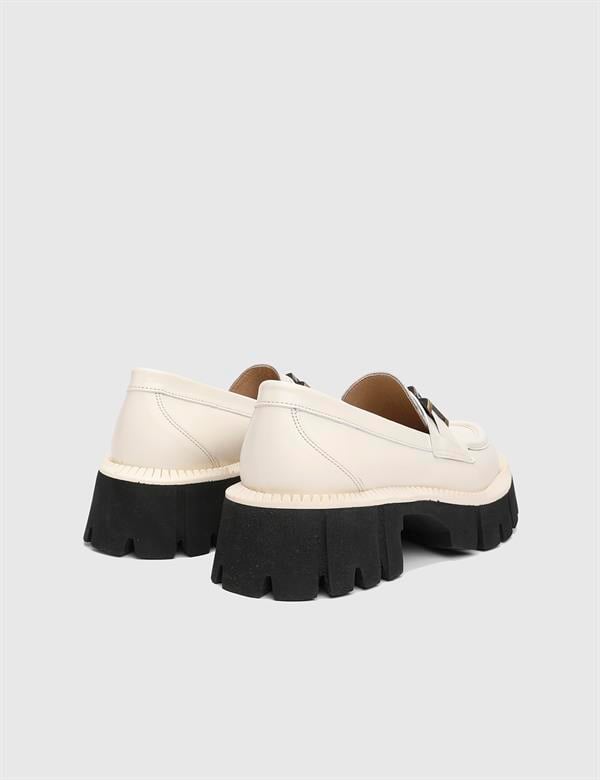 Anto Hakiki Rugan Deri Kadın Bej Loafer Ayakkabı