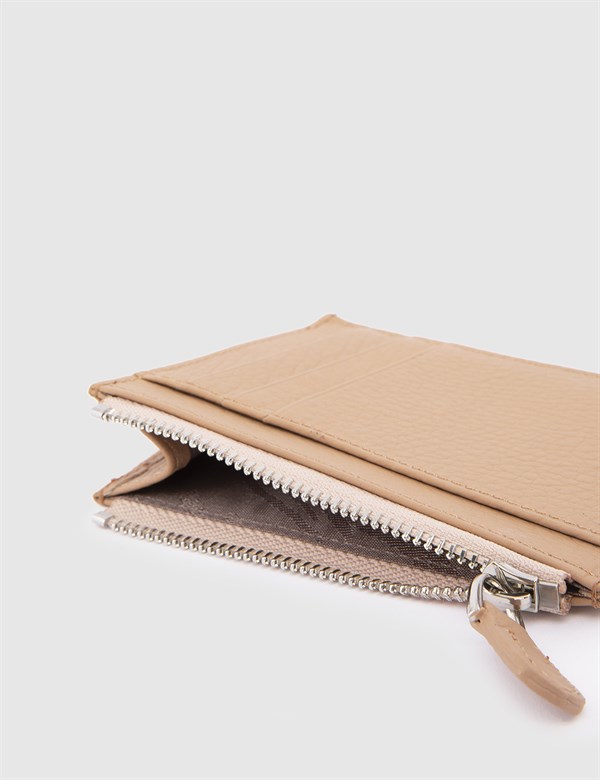 Arad Beige Floater Leather Unisex Card Holder