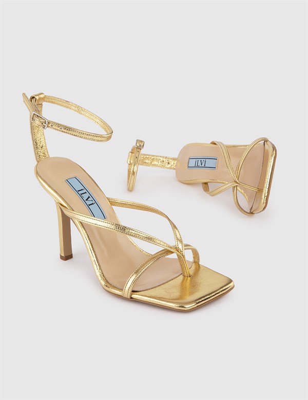 Arriano Gold Leather Women's Heeled Sandal