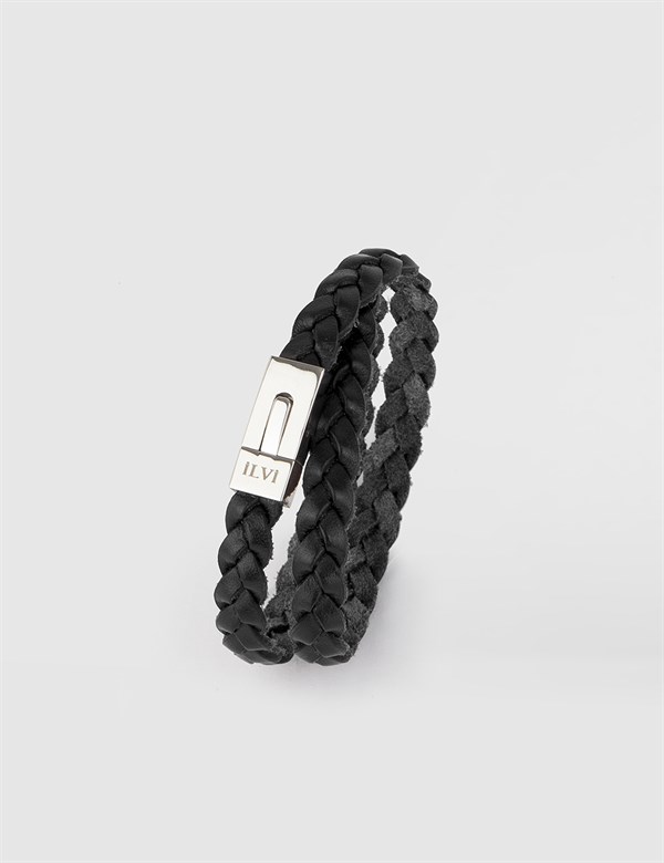 Arte Black Woven Nappa Leather Men's Bracelet