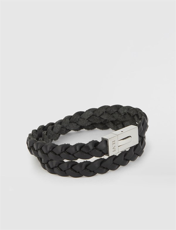 Arte Black Woven Nappa Leather Men's Bracelet