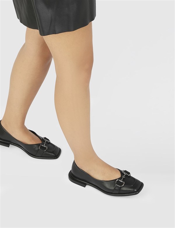 Asha Black Leather Women's Ballerina