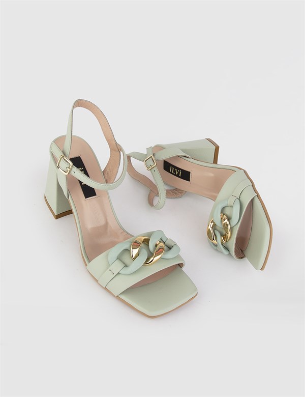 Aspa Mint Green Leather Women's Heeled Sandal