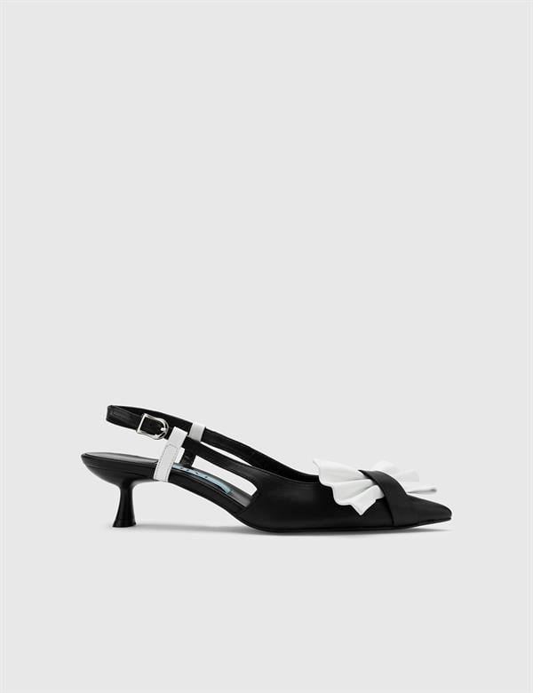 Avalloc Black-White Leather Women's Heeled Sandal