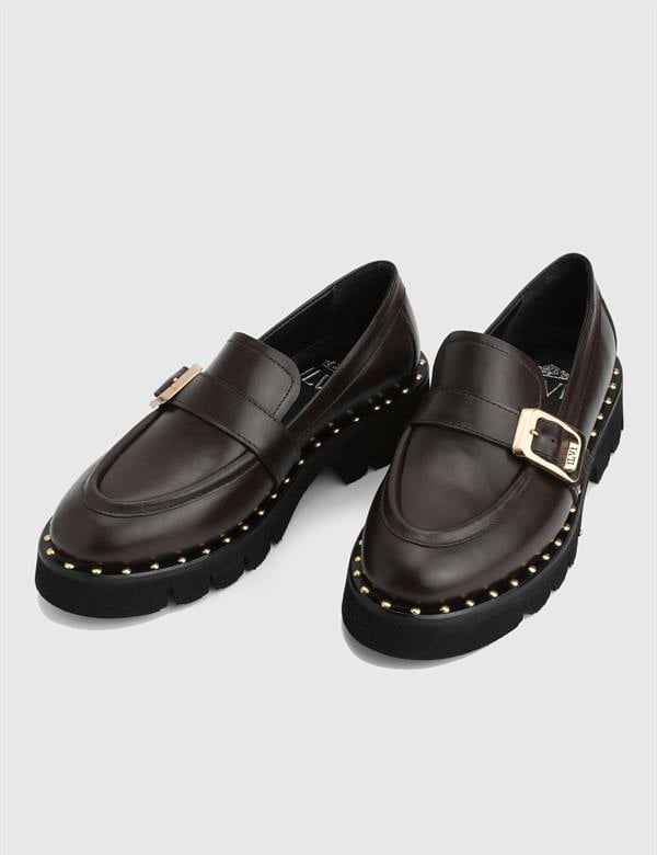 Avilia Hakiki Deri Kahverengi Kadın Loafer Ayakkabı