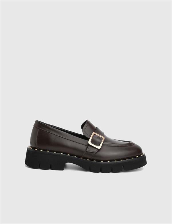 Avilia Hakiki Deri Kahverengi Kadın Loafer Ayakkabı