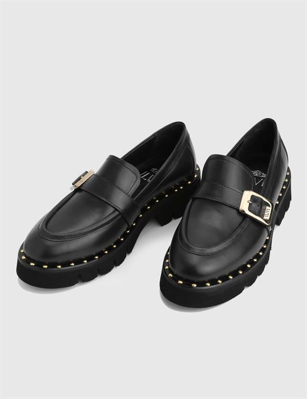 Avilia Hakiki Deri Siyah Kadın Loafer Ayakkabı