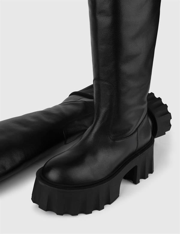 Bafia Black Leather Women's Heeled High Boot