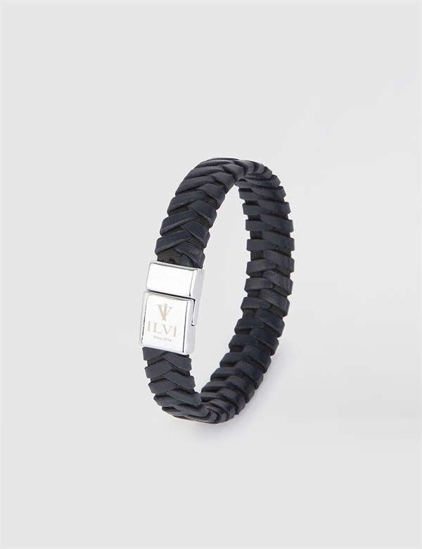Banain Black-Navy Blue Leather Men's Bracelet